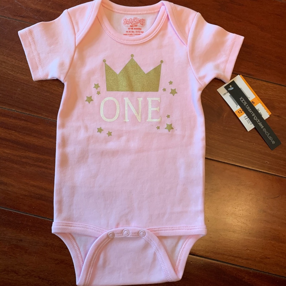 Sarah Kety Princess “ONE” Pink onesies NWT
